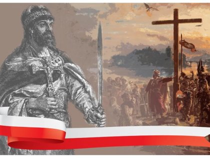 Obraz Matejki na którym są historyczne sceny z Chrztu Polski