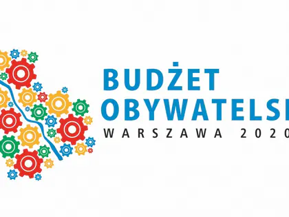 Logo „Budżet Obywatelski Warszawa 2020” z kolorowymi kołami zębatymi