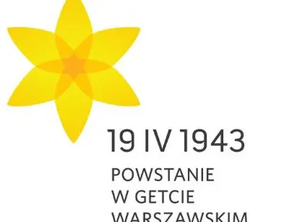 Żółty żonkil i napis „19 IV 1943. Powstanie w getcie warszawskim”
