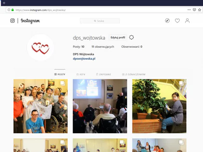 Zrzut ekranu profilu dps_wojtowska na Instagramie z logo i pierwszymi zdjęciami